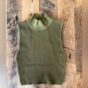 Aritzia Babaton Olive Green Ribbed Sleeveless Turtleneck Sweater